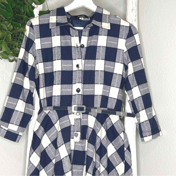 ANGL Plaid Midi Dress Shirtwaist 3/4 Sleeve Belted Small - Picture 3 of 9